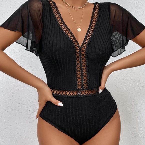 BellanBlue Tops - Boho Ribbed Butterfly Sheer Sleeve Bodysuit